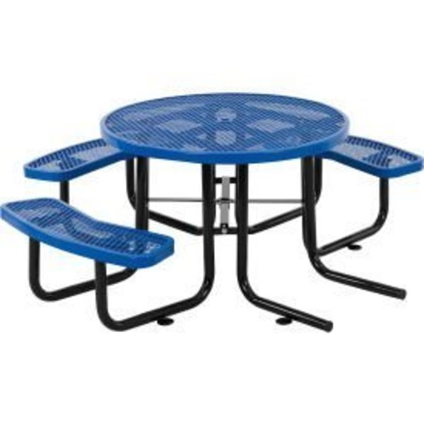 Global Equipment 46" Wheelchair Accessible Round Outdoor Steel Picnic Table, Blue 695290BL